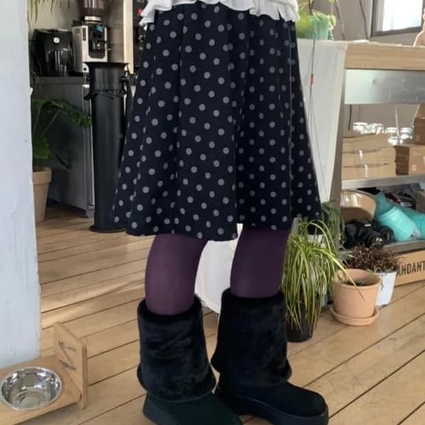 도트 미디스커트 레이어드 스커트