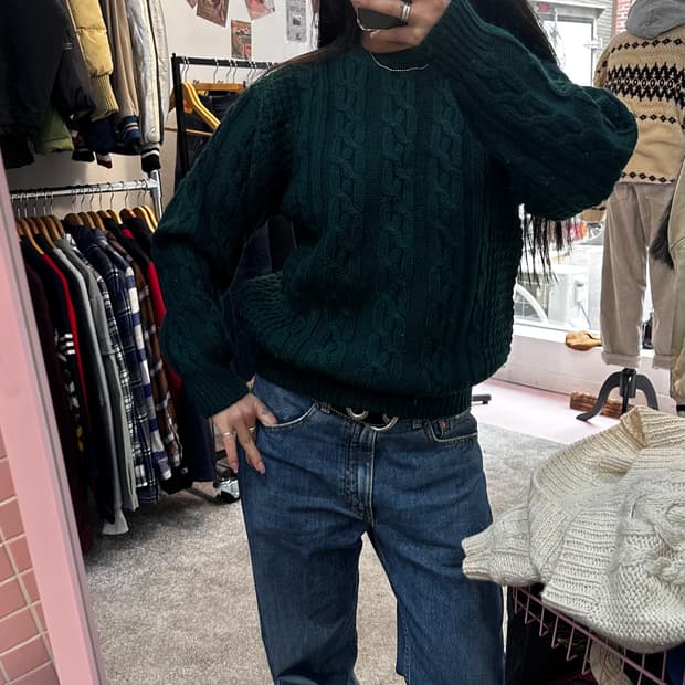 빈티지 그린 피셔맨 꽤배기 니트M