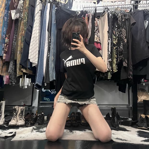 푸마 블랙 프린팅 반팔