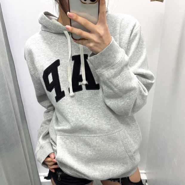 갭 그레이 기모 후드티