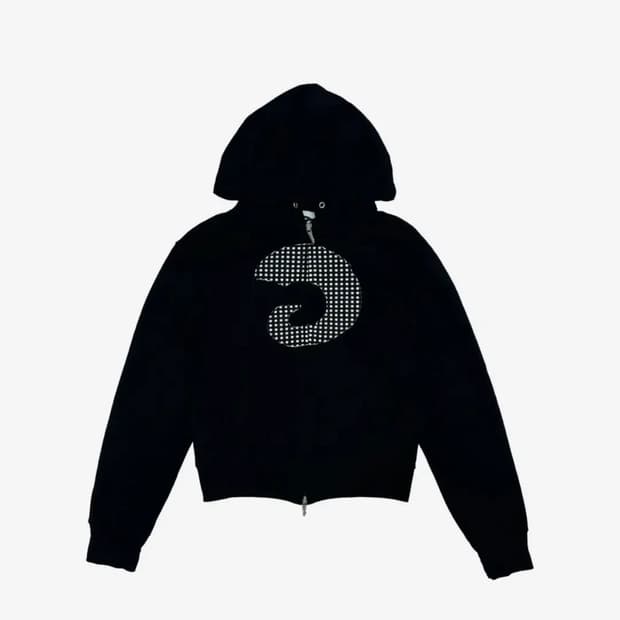 탄산마그네슘 혼 아플리케 후드집업 블랙