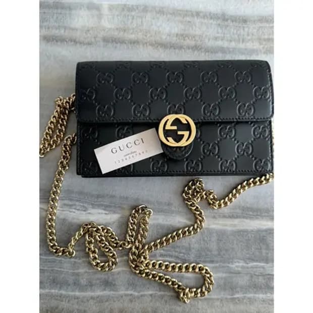 [정품,풀구성품] Gucci GG 시마 레더 금장 체인 숄더백