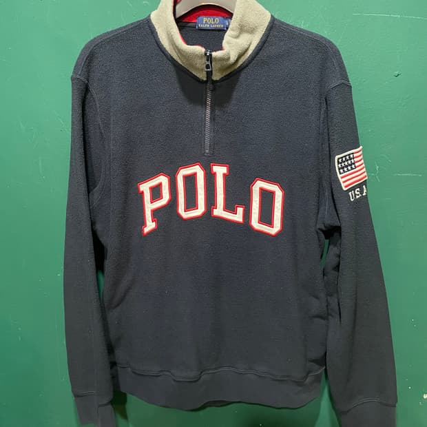 폴로 성조기 후리스반집업 L