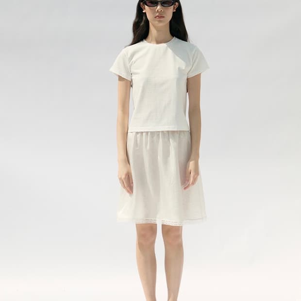 쿠어 우먼 크링클 레이스 미디 스커트 (아이보리) 레이어드 새틴 스커트