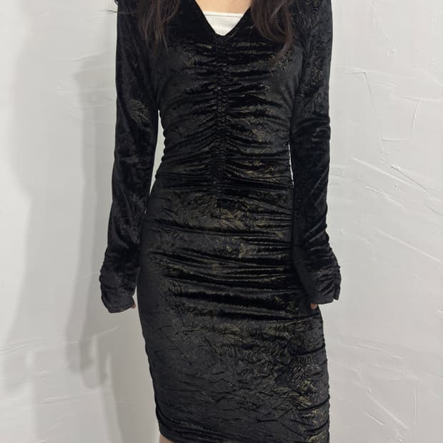 oriental velvet shirring dress