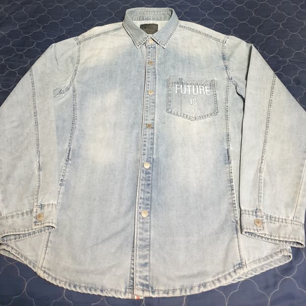 (빈티지) NIX 워싱 프린팅 데님 셔츠형 자켓 (100)