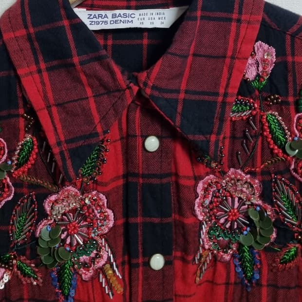 XS ) ZARA 자라 레드 체크셔츠