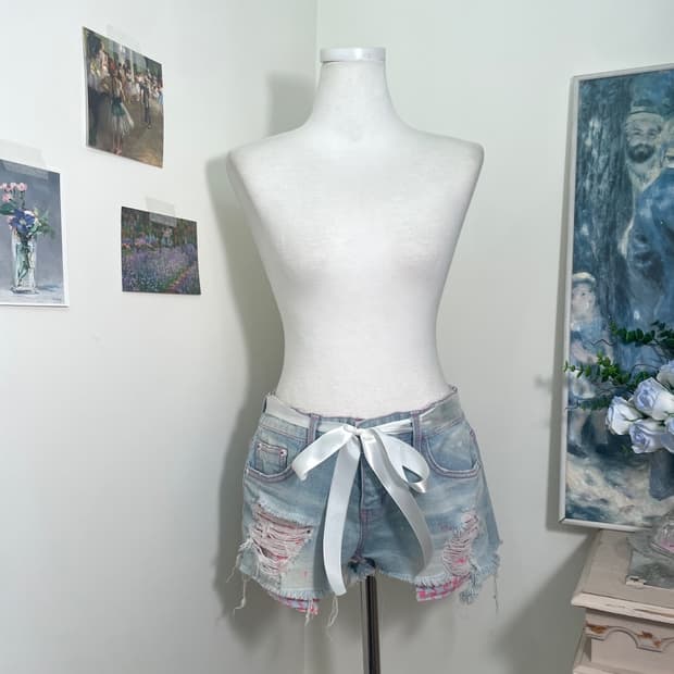 light denim pink check detail summer pan