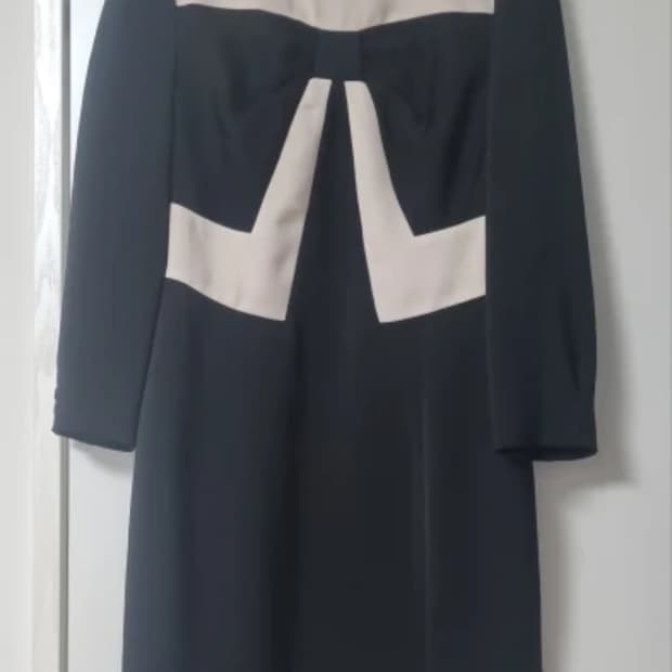 LYNN 린 블랙&베이지 배색 원피스 S (키작녀 정장 하객룩, 상견례룩