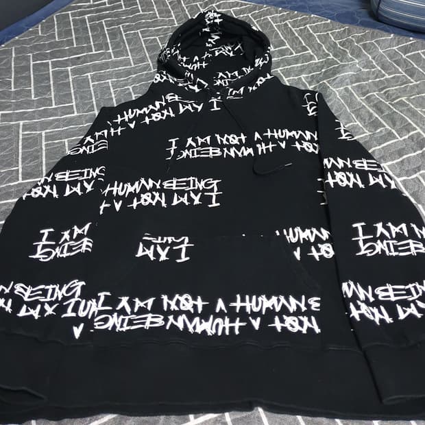 아임낫어휴먼비잉 빈티지 레터링 후드티 블랙 (XL)