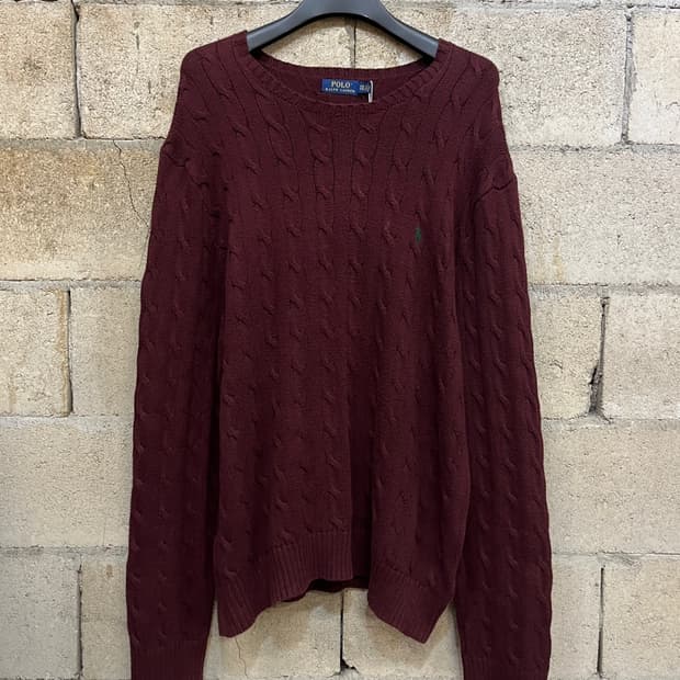 폴로 랄프로렌 버건디 케이블 니트