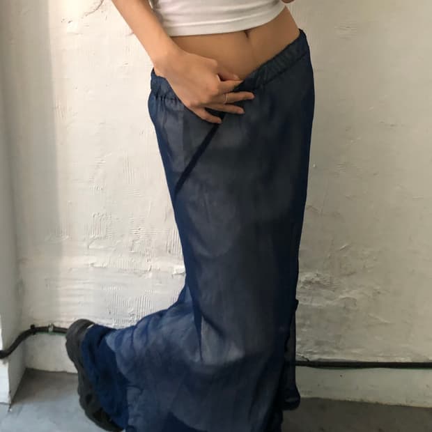 꼼데가르송 벨벳 시어 큐프라 롱 스커트 