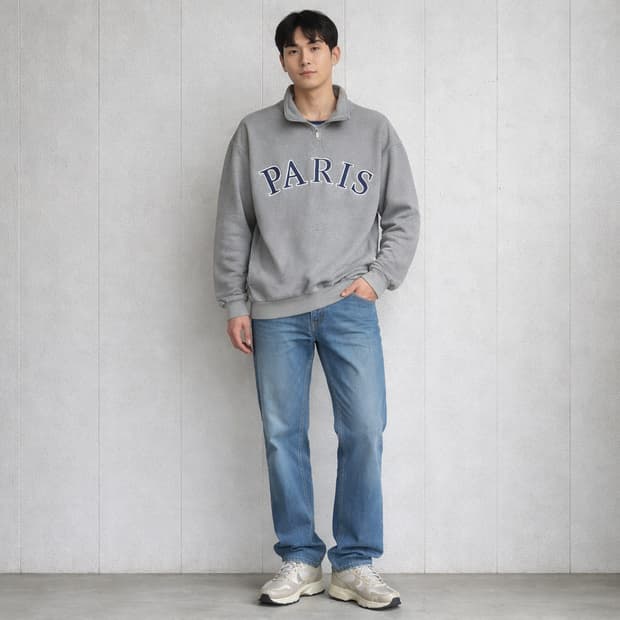 PARIS 자수 반집업 맨투맨 오버핏