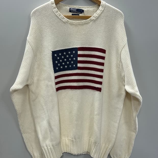 90's Polo American flag knit [XL]