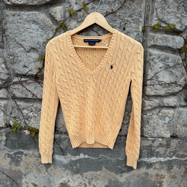 폴로 랄프로렌 빈티지 우먼 브이넥 꽈배기 니트 m