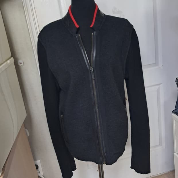 시스템옴므 남성 모 가죽트리밍 집업 자켓 가디건 95