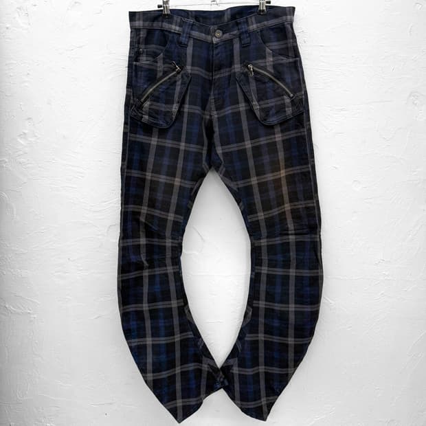 ppfm 커브드 체크 팬츠 