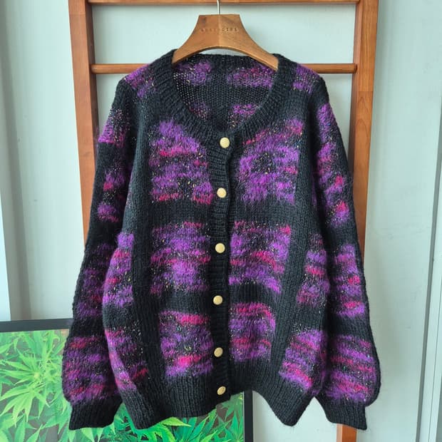 (JPN VTG)일본빈티지.퍼플 체크 니트 가디건
