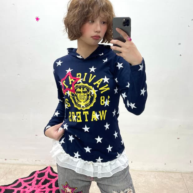 Star Navy lace hoodie