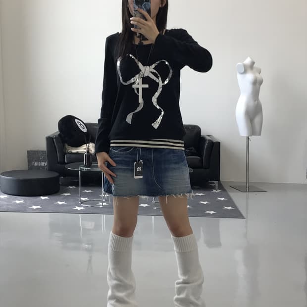 Jpn Ribbon Spangle detail long sleeve