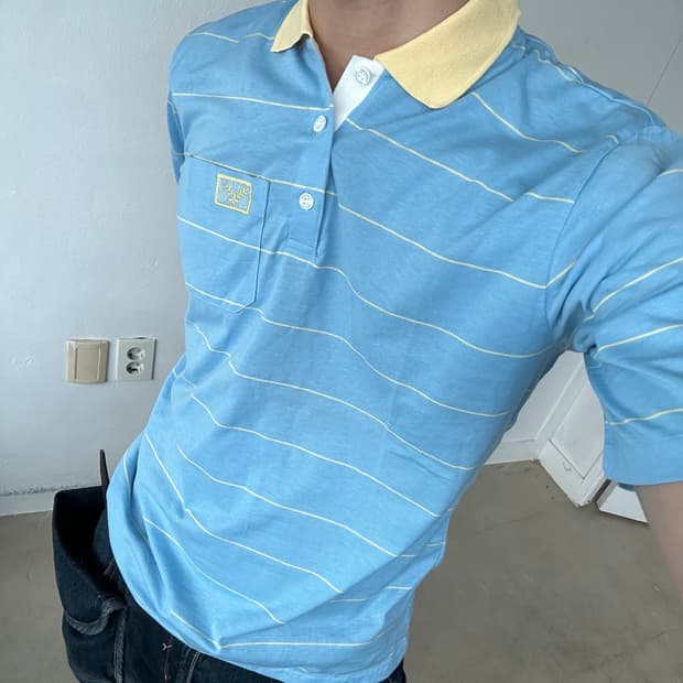 빈티지 카와사키 스트라이프 카라티 M Sky blue