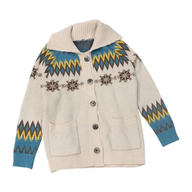 빈티지 노르딕 패턴 숄칼라 헤비 니트 가디건