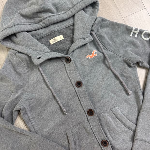 홀리스터 슬림핏 버튼업 후드집업 그레이