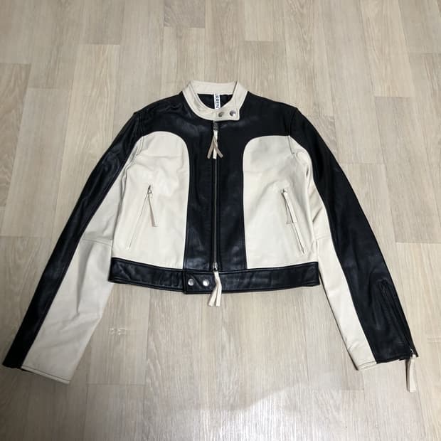 (우먼스 2) 커렌트 CURRENT 리얼 레더 카페 레이서 가죽 자켓