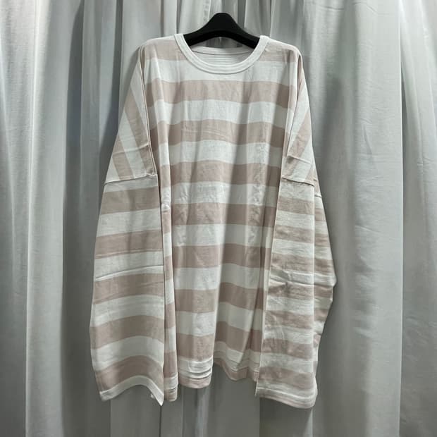 어텐션로우/ 오버핏 스트라이프 롱 슬리브 핑크/ 2