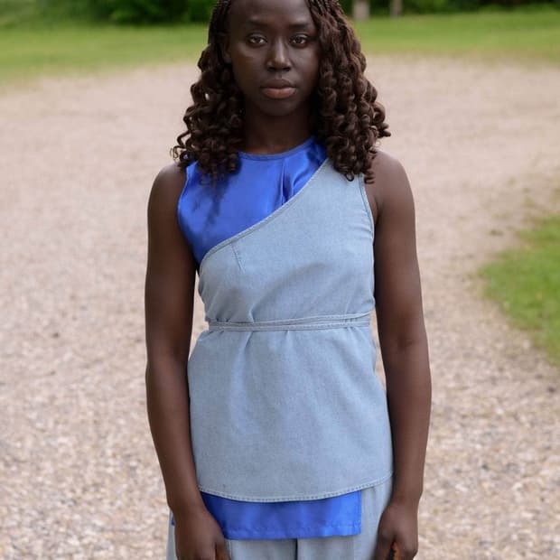 [XS,S,M,L]베이스레인지 Eye 원 숄더 탑/라이트 블루 워시