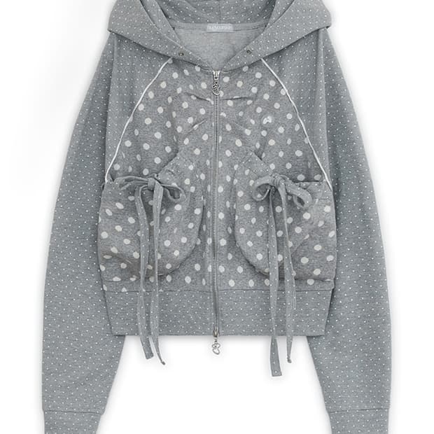 허그유어스킨 도트 빅 포켓 후드집업 그레이