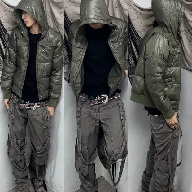 Y2K Mood Green Hoodie Down Utility Paddi