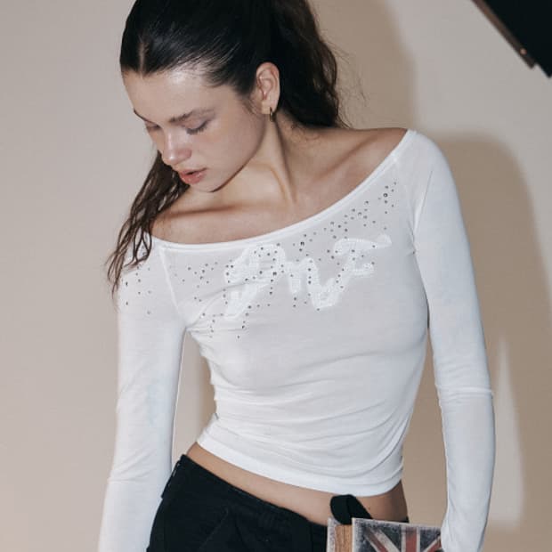 플리즈노팔로우 키라 스톤 롱슬리브 탑 화이트