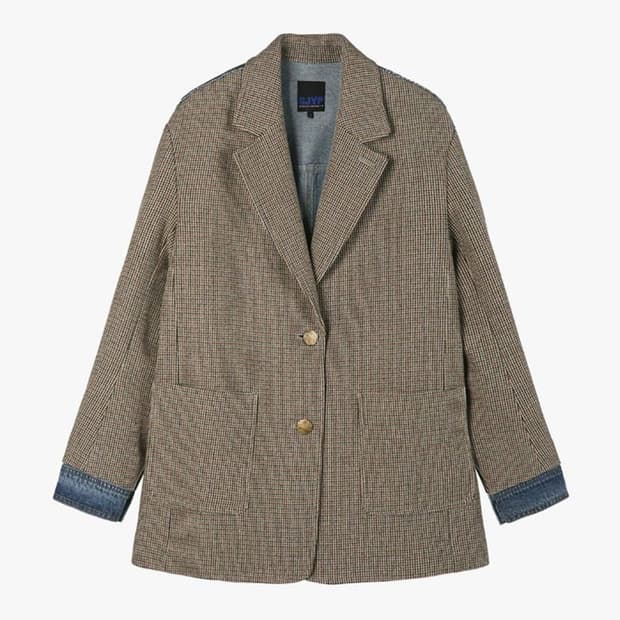 SJYP 에스제이와이피 울혼방 체크 헤링본 데님 포인트 오버핏 자켓 S