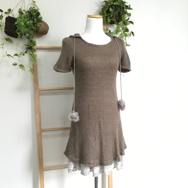 JPN/ 브라운원피스 레이어드원피스 모리걸원피스 폼폼원피스