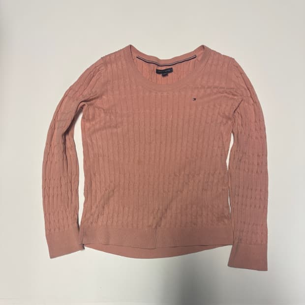 여성 타미힐피거 코튼 케이블 니트 s 로즈핑크