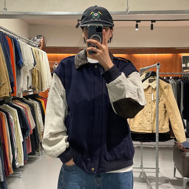 빈티지 울 가죽 패치 90's 빈티지 자켓  
