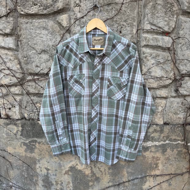 랭글러 빈티지 체크 웨스턴 셔츠 그린 xl
