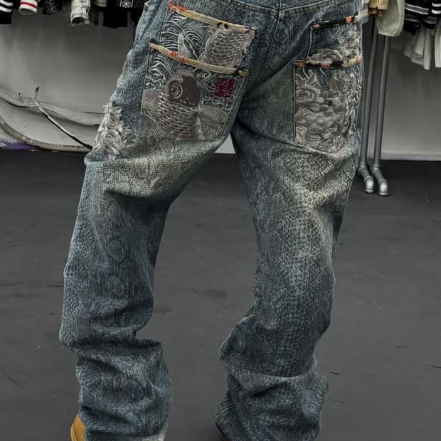 카라쿠리 타마시 뱀피 오리엔탈 데님팬츠