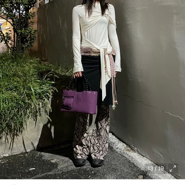 정가17.6 ) Zen Wood Beads Bag Deep Purple