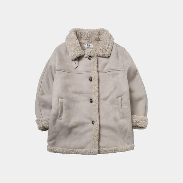 양털 하이넥 시어링 스웨이드 오버핏 무스탕 하프 자켓 [베이지]