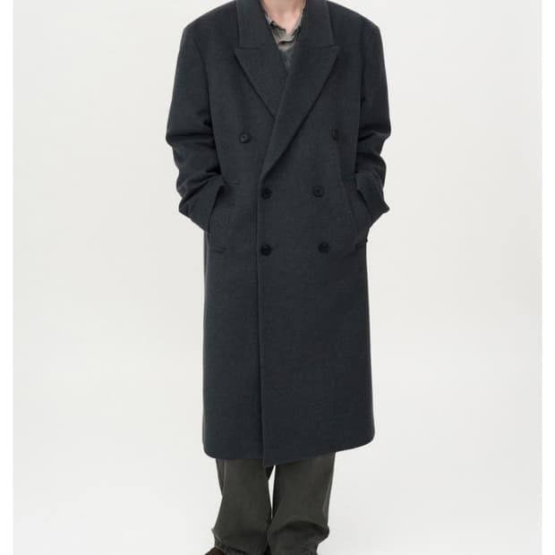 마펠 캐시미어 피크드 더블 코트 멜란지그레이 L