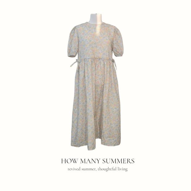 파스텔 잔꽃 롱 원피스 반팔 퍼프 허리리본 폴리 dress