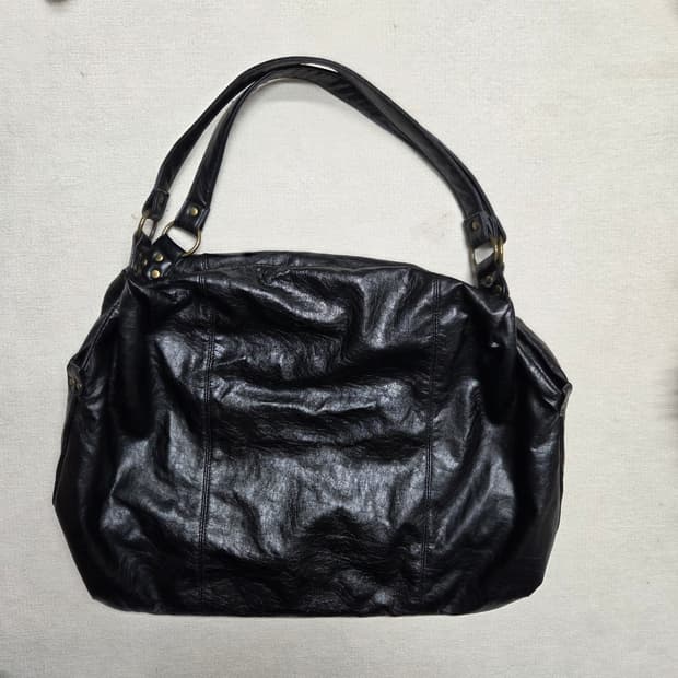 일본 빈티지 블랙 레더 호보백