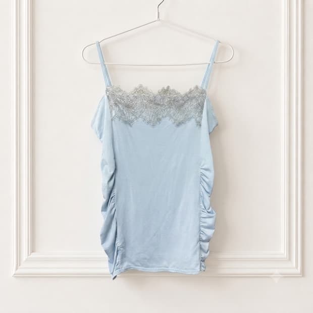 빈티지 실버 레이스 스카이블루 셔링 슬립탑 vintage slip top