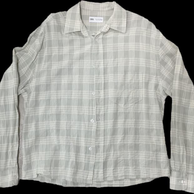 자라 체크스트럭처 셔츠 S 워터그린