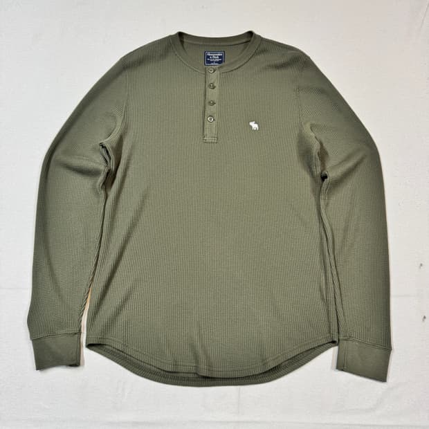 L) 아베크롬비 올리브 카키 써멀 와플티 티셔츠