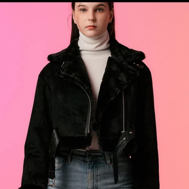 콜릿 크롭 밍크 스웨이드 무스탕