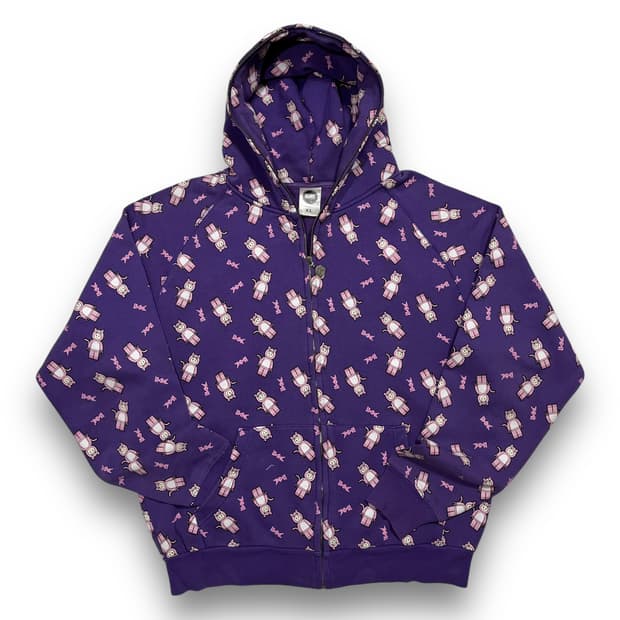 뱅크 퍼플 캣 레고 패턴 아트 빈티지 후디 집업