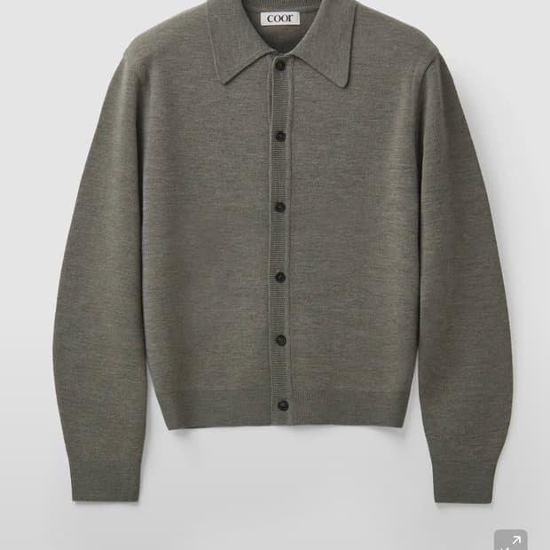 쿠어 탑필 울 칼라 가디건 (카키그레이)